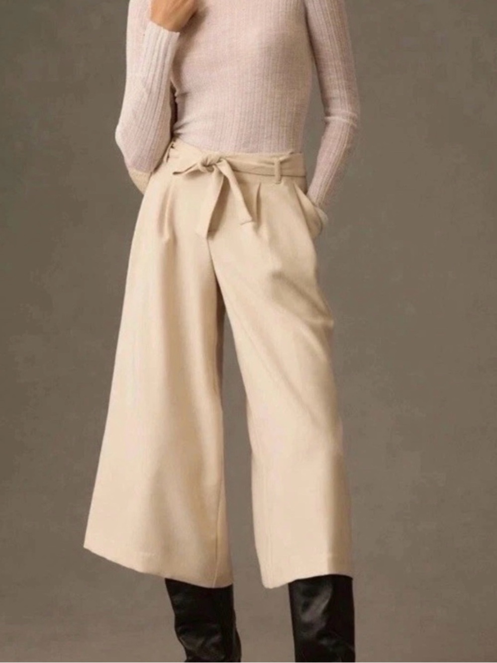 Anthropologie Maeve Wide Leg Culotte Pants - Cream